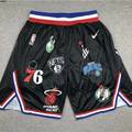 Men Retro Basketball Mesh Shorts All‑Over Team Print Elastic Waist Loose Street Sports Shorts