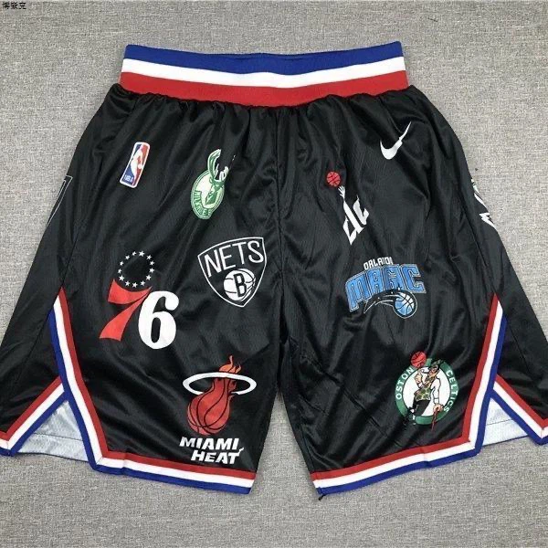 Men Retro Basketball Mesh Shorts All‑Over Team Print Elastic Waist Loose Street Sports Shorts