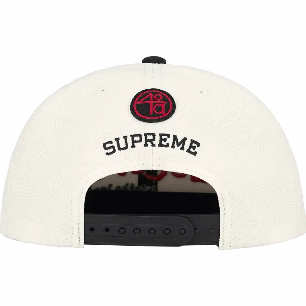 Vintage Movie Theme 6 Panel Flat Brim Baseball Cap, White & Black Cotton Embroidered Street Hat Adjustable Snapback
