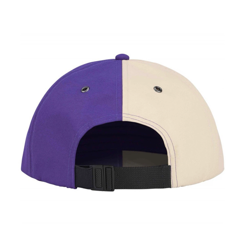 6 Panel Baseball Cap, Purple & Beige Color Block Outdoor Embroidered Street Hat with Adjustable Strap