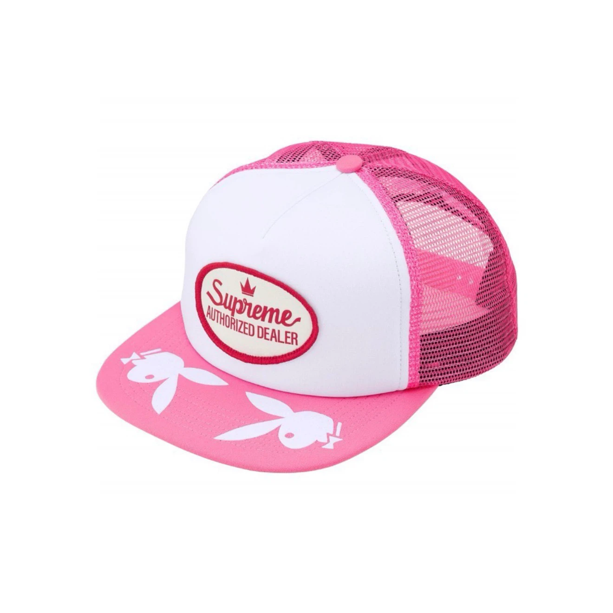 Rabbit Print Mesh Trucker Cap, Pink & White Street Hat with Adjustable Snapback