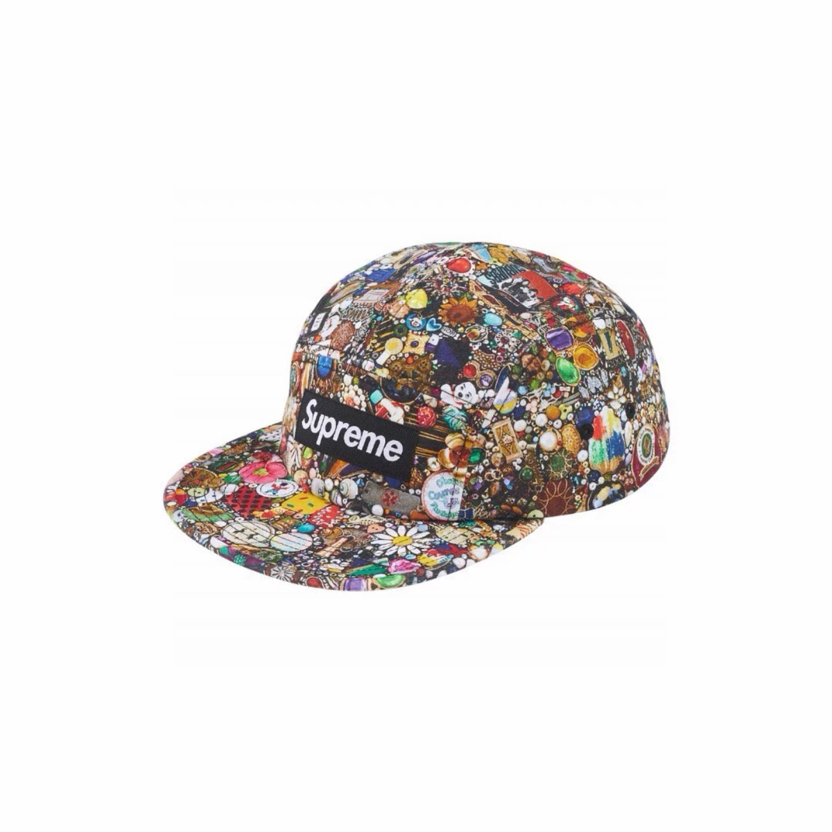 Vintage Toy Collage Print 5 Panel Camp Cap, Multicolor Streetwear Hat with Adjustable Strap