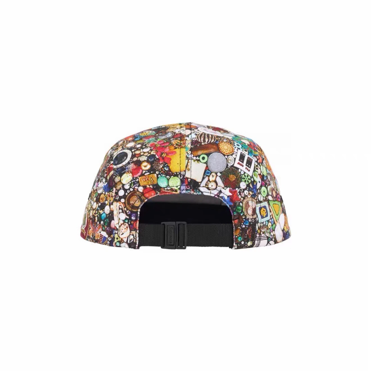 Vintage Toy Collage Print 5 Panel Camp Cap, Multicolor Streetwear Hat with Adjustable Strap
