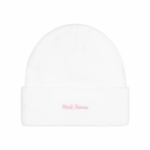 "World Famous" Embroidered Cuffed Knit Beanie, Classic Streetwear Winter Skull Cap for Men Women, Multiple Colors Available